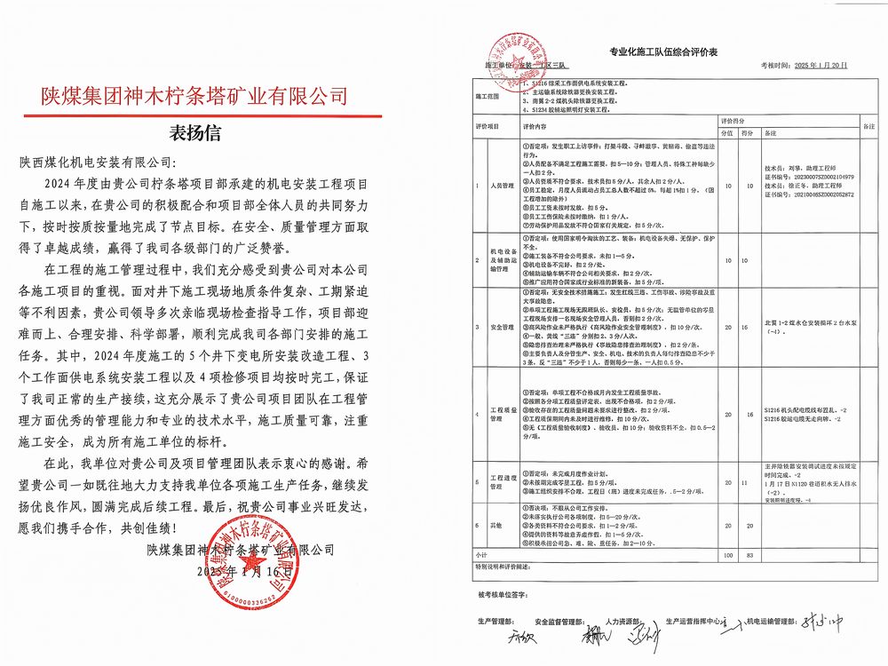 陜煤建設(shè)機(jī)電安裝公司檸條塔項(xiàng)目部：榮譽(yù)加身啟新程，砥礪前行譜華章